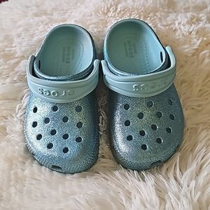 Toddler Crocs Blue Sparkle Shoes Sandals Child Baby Girls Size 8
